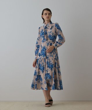 GRACE CONTINENTAL ブーケフラワープリントワンピース ベージュ