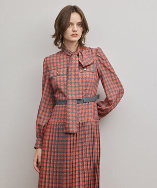 GRACE CONTINENTAL バイカラーチェックプリントワンピース レッド