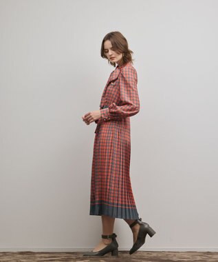 GRACE CONTINENTAL バイカラーチェックプリントワンピース レッド