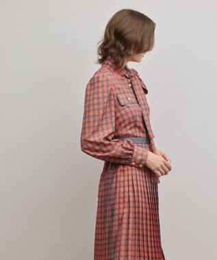 GRACE CONTINENTAL バイカラーチェックプリントワンピース レッド