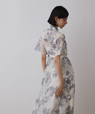 GRACE CONTINENTAL シャドーフラワープリントワンピース グレー