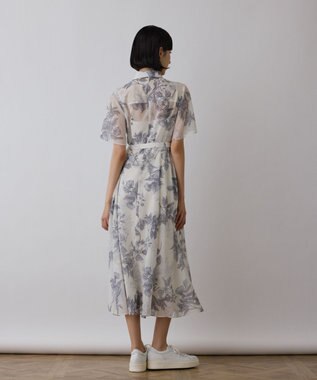 GRACE CONTINENTAL シャドーフラワープリントワンピース グレー