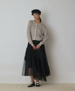 GRACE CONTINENTAL ドットフロッキーニットカーディガン シルバー