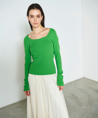 GRACE CONTINENTAL リブスクエアニットトップ グリーン