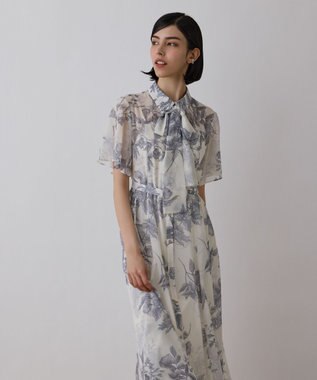 GRACE CONTINENTAL シャドーフラワープリントワンピース グレー