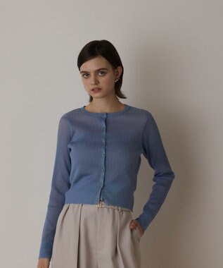 GRACE CONTINENTAL ラメリブシアーニットカーディガン ブルー