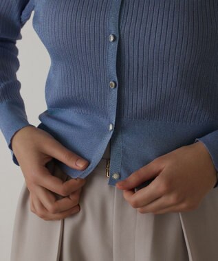 GRACE CONTINENTAL ラメリブシアーニットカーディガン ブルー