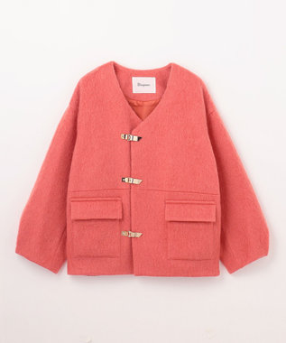 GRACE CONTINENTAL ノーカラーシャギーコート ピンク