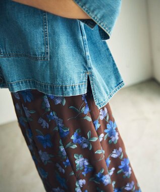 GRACE CONTINENTAL フラワー刺繍フレアスカート ブラウン