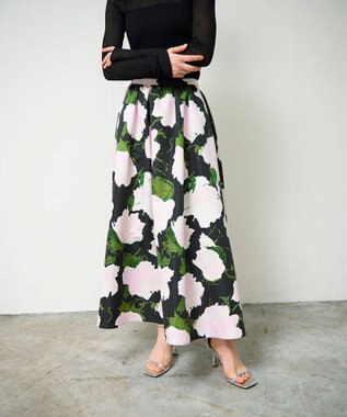 GRACE CONTINENTAL グログランボタニカルスカート ブラック