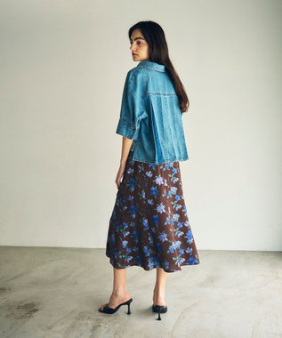 GRACE CONTINENTAL フラワー刺繍フレアスカート ブラウン