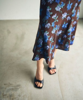 GRACE CONTINENTAL フラワー刺繍フレアスカート ブラウン