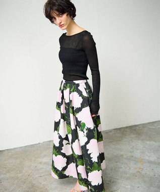 GRACE CONTINENTAL グログランボタニカルスカート ブラック