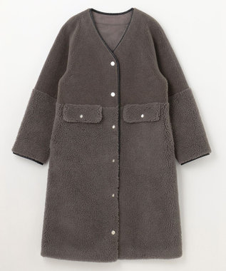 GRACE CONTINENTAL ノーカラーボアムートンコート グレー