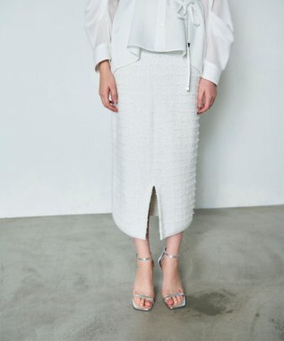 GRACE CONTINENTAL ラメツイードニットスカート ホワイト