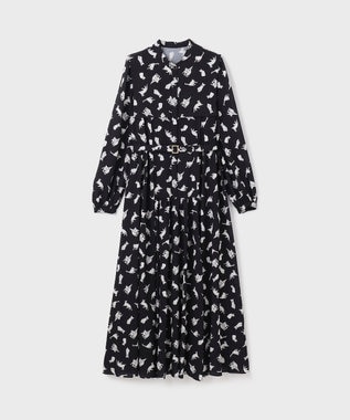 GRACE CONTINENTAL キャットプリントフライヨークワンピース ブラック