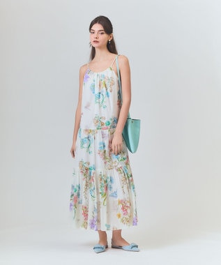 GRACE CONTINENTAL ボタニカルティアードドレス キナリ