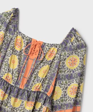 GRACE CONTINENTAL フラワープリントレースアップワンピース オレンジ