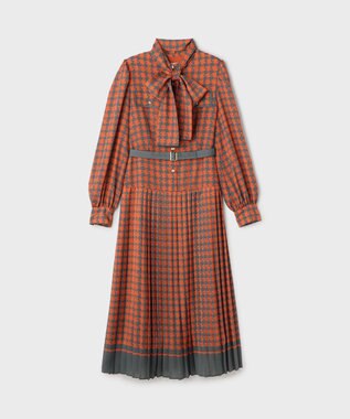 GRACE CONTINENTAL バイカラーチェックプリントワンピース レッド