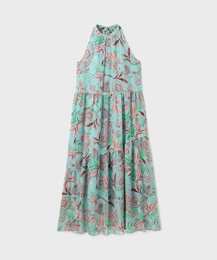 GRACE CONTINENTAL リゾートプリントティアードワンピース グリーン
