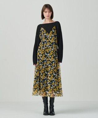 GRACE CONTINENTAL フラワーチュールプリントキャミワンピース ブラック