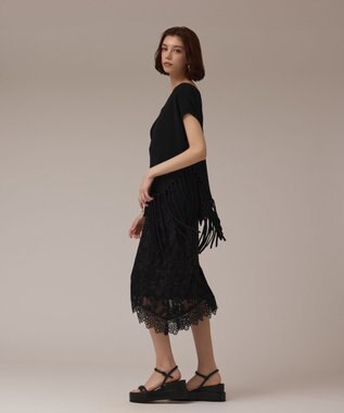 GRACE CONTINENTAL フリンジイレヘムニットトップ ブラック