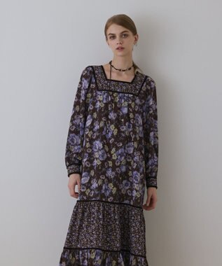 GRACE CONTINENTAL ボタニカルティアードワンピース ブラウン