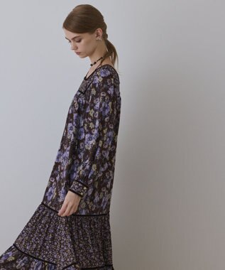 GRACE CONTINENTAL ボタニカルティアードワンピース ブラウン