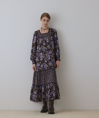 GRACE CONTINENTAL ボタニカルティアードワンピース ブラウン