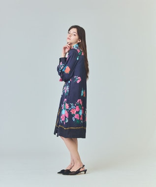 GRACE CONTINENTAL ボタニカルスカーフプリントワンピース ネイビー