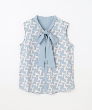 GRACE CONTINENTAL リボンプリントノースリーブトップ ブルー