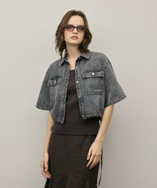 GRACE CONTINENTAL ハーフスリーブデニムシャツ グレー