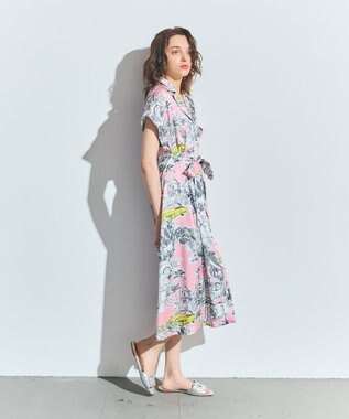 GRACE CONTINENTAL リゾートプリントツイルドレス ピンク