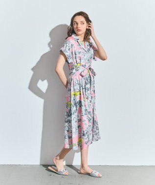 GRACE CONTINENTAL リゾートプリントツイルドレス ピンク