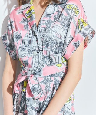 GRACE CONTINENTAL リゾートプリントツイルドレス ピンク