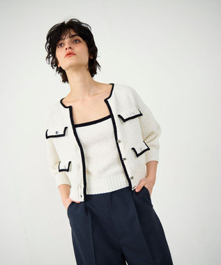 GRACE CONTINENTAL バイカラールーズニットカーディガン ホワイト