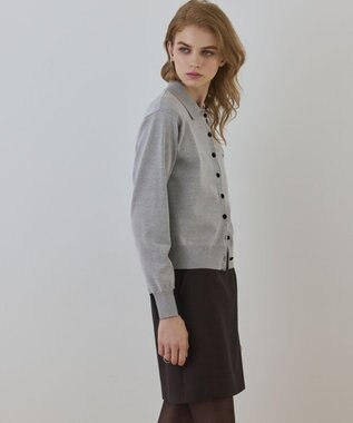 GRACE CONTINENTAL バイカラーロゴニットカーディガン グレー