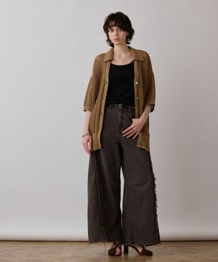 GRACE CONTINENTAL メッシュスキッパーニットカーディガン キャメル