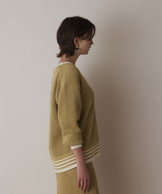 GRACE CONTINENTAL メッシュラインニットカーディガン イエロー