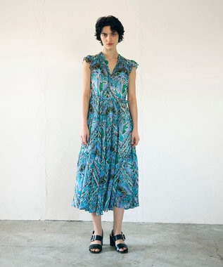 GRACE CONTINENTAL シフォンプリントティアードワンピース ブルー