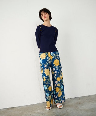 GRACE CONTINENTAL フラワープリントワークパンツ ネイビー