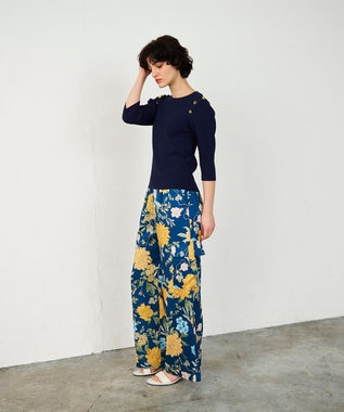 GRACE CONTINENTAL フラワープリントワークパンツ ネイビー