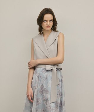 GRACE CONTINENTAL カシュクールフラワープリントワンピース グレー