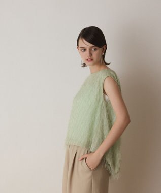 GRACE CONTINENTAL フリンジギャザートップ グリーン