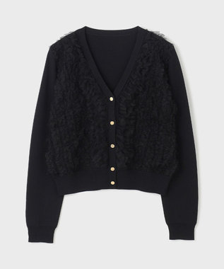 GRACE CONTINENTAL ギャザーフリルニットカーディガン ブラック