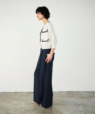 GRACE CONTINENTAL バイカラールーズニットカーディガン ホワイト