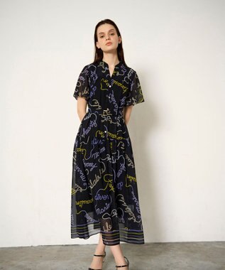 GRACE CONTINENTAL ロープロゴプリントワンピース ブラック