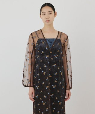 GRACE CONTINENTAL 刺繍レイヤードベロアワンピース ブルー