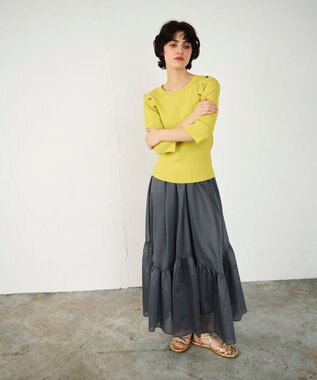 GRACE CONTINENTAL メタル釦リブニットトップ イエロー