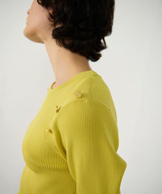 GRACE CONTINENTAL メタル釦リブニットトップ イエロー